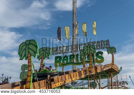 Palma De Mallorca, Spain; April 08 2022: Attractions And People At The Traditional Annual Fair, Fira