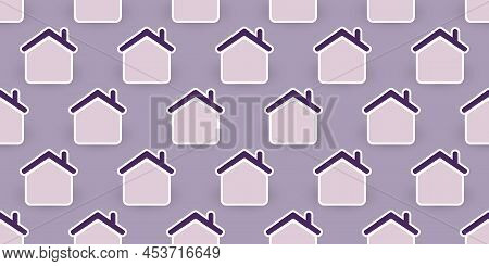 Rows Of Purple Home Icons, Lots Of Building Shapes - Seamless Houses Texture - Vector Background Des