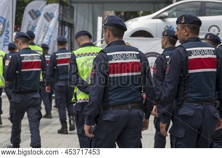 Istanbul, Turkey - May 09 2019: Officers Of The Jandarma (gendarmerie) Patroling The Street.