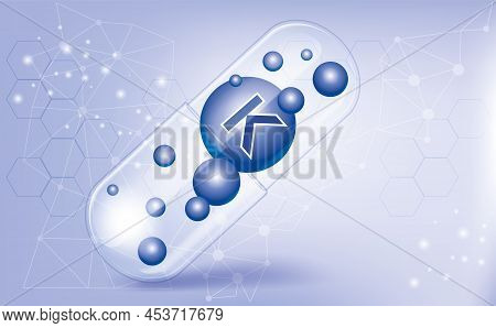 Minerals K, Kalium, Vitamin Inside A Translucent Capsule, Macronutrient, Dietary Supplement On A Pur