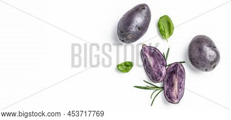 Raw Cut Purple Sweet Potatoes Isolated On White Background. Ipomoea Batatas. Batata Potato. Long Ban