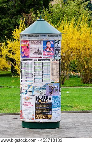 Hodonin, Czech Republic - April 23. 2022: Poster Area In The Shape Of A Cylinder, Outdoor Advertisin