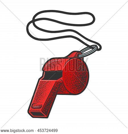 Coach Referee Sport Pea Whistle Color Sketch Engraving Vector Illustration. T-shirt Apparel Print De