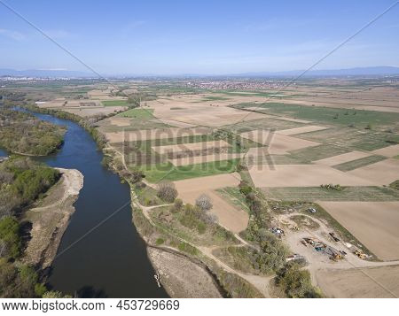Aerial View Of Chepelarska River, Pouring Into The Maritsa River, Bulgaria