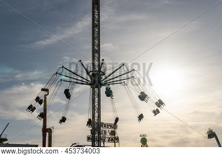 Palma De Mallorca, Spain; April 08 2022: Attractions And People At The Traditional Annual Fair, Fira
