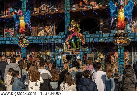 Palma De Mallorca, Spain; April 08 2022: Attractions And People At The Traditional Annual Fair, Fira