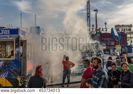 Palma De Mallorca, Spain; April 08 2022: Attractions And People At The Traditional Annual Fair, Fira