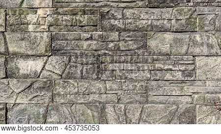 Wall Made Of Gray Stone Rectangular Shape Stones Separated By Straight Lines Background