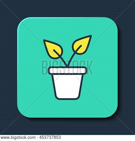 Filled Outline Plant In Pot Icon Isolated On Blue Background. Plant Growing In A Pot. Potted Plant S