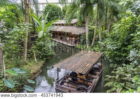 Leipzig, Germany - December 2018: Leipzig Zoo Tropical Rainforest Inside Gondwanaland Greenhouse.