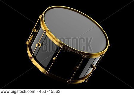 Realistic Drum On Black Background. 3D Render Concept Of Musical Instrument
