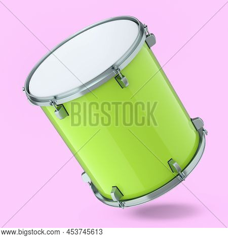 Realistic Drum On Pink Background. 3D Render Concept Of Musical Instrument