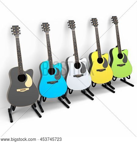 Set Of Acoustic Guitar Isolated On White Background.