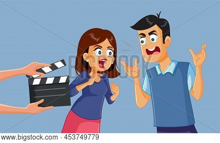 Couple Fighting On A Reality Show Vector Cartoon Illustration