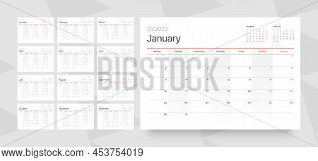 Monthly Calendar For 2023 Year. Starts On Monday.