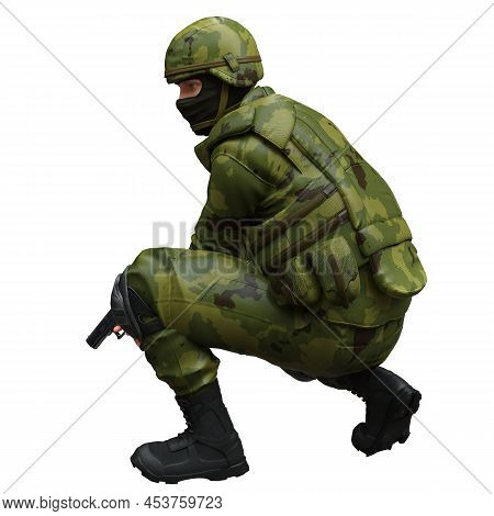 Soldier With A Machine Gun Isolated White Background 3d Illustration