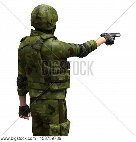 Soldier With A Machine Gun Isolated White Background 3d Illustration
