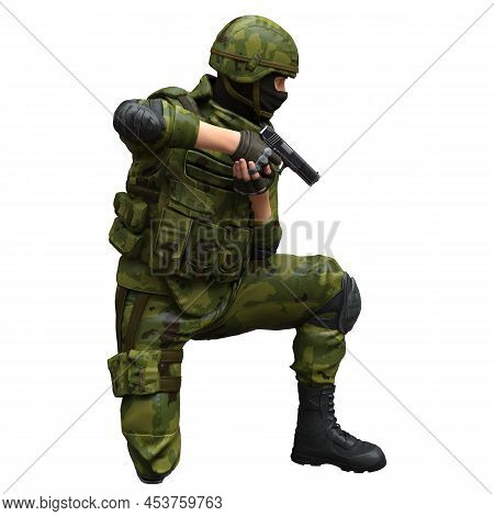 Soldier With A Machine Gun Isolated White Background 3d Illustration