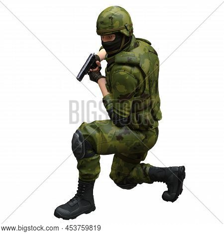Soldier With A Machine Gun Isolated White Background 3d Illustration