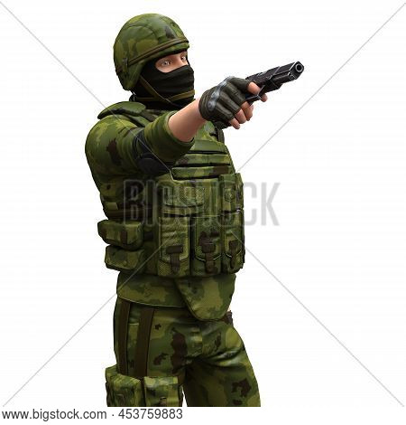 Soldier With A Machine Gun Isolated White Background 3d Illustration