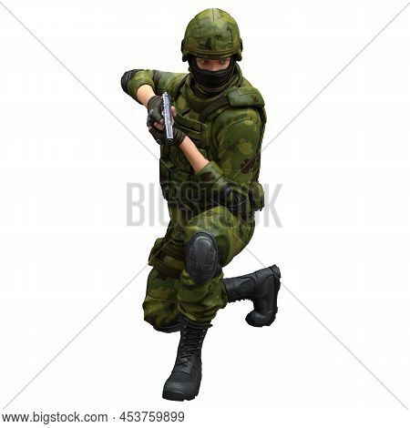 Soldier With A Machine Gun Isolated White Background 3d Illustration