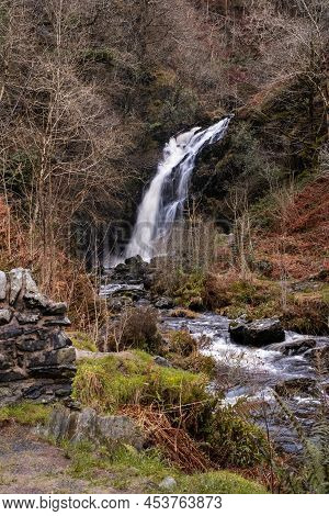 Grey Mare's Tail Waterfall And Burn In Winter, Galloway Forest Park, Scotland