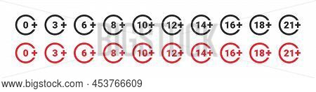 Age Restriction Signs. Mark Age Limit. Recommended Age Limit. Vector Icons