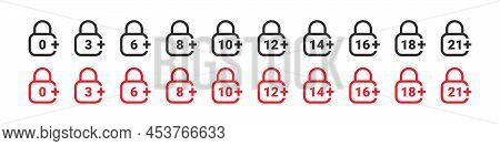 Age Restriction Icons Set. Mark Age Limit. Padlock With Age Restriction. Vector Icons