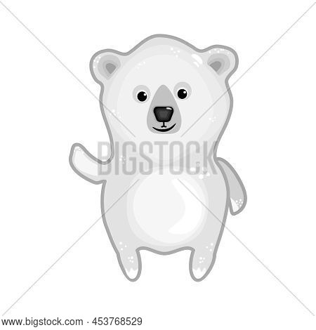 Polar Bear Isolated On White Background. Arctic Bear Cartoon Character. Friendly Teddy Bear Cub Stan