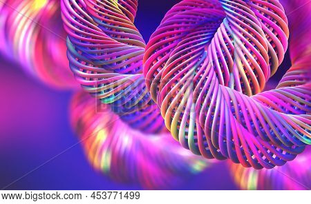Abstract Purple-blue Background With Twisted Elements. 3d Illustration In Modern Design For Fresh Po