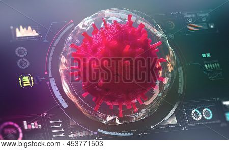 Microbiology Of The Future. Futuristic Concept Of The Study Of Viruses And Bacteria. 3d Illustration