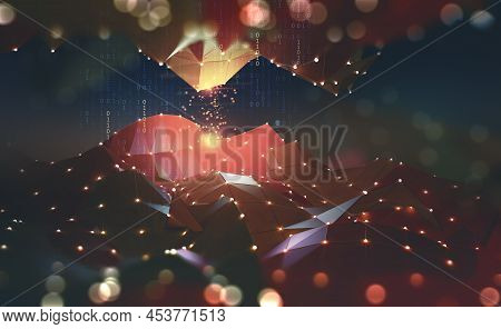Global Network. Blockchain. Neural Networks And Artificial Intelligence. 3d Illustration Abstract Te
