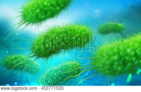 Microorganisms Under Microscope. Microbes, Germs, Bacteria, Viruses, Infection, Bacilli 3d Illustrat