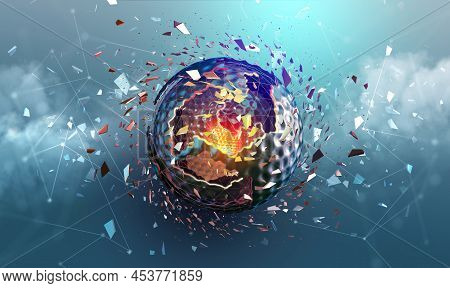 Digital Mind. Technocratic Concept Of Future. Abstract Reactor Core. Quantum Processor And Big Data.