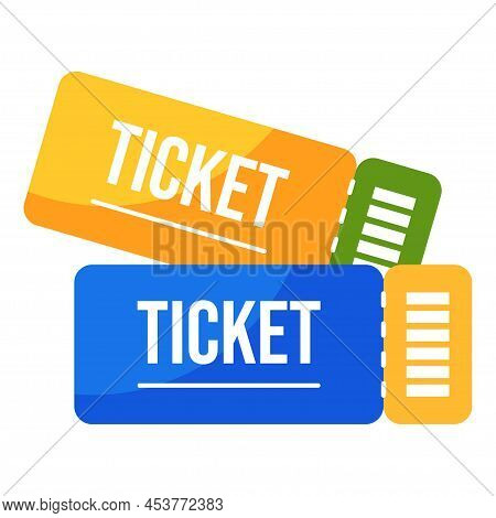 Two Tickets With Barcode Vector Flat Illustration. Paper Document Entrance Access Control To Event