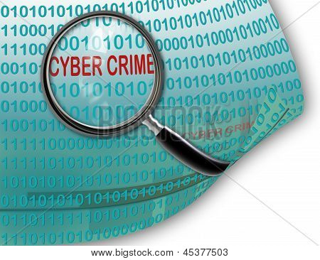 Close Up Of Magnifying Glass On Cyber  Crime