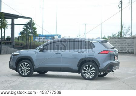 Bangkok, Thailand - April 30, 2022 : Private New Toyota Corolla Cross, Celestite Gray Metallic. The 