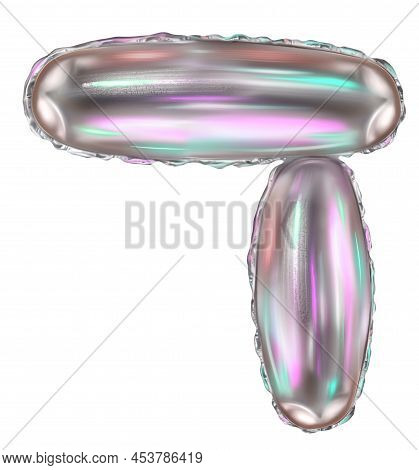 Silver Foil Inflatable Toys Font Hebrew Letters Balloons. 3d Illustration Of A Realistic Letter Dale