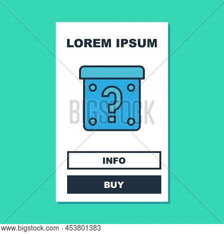Filled Outline Mystery Box Or Random Loot Box For Games Icon Isolated On Turquoise Background. Quest