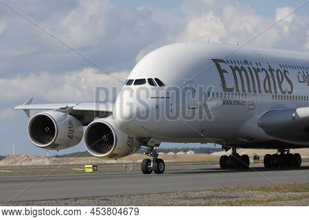 Istanbul, Turkey - October 05, 2021: Emirates Airbus A380-842 (cn 269) Landing To Istanbul Internati