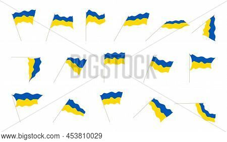 Set Ukrainian Flag Yellow Blue Color. Symbol Of Freedom And Democracy In Ukraine. Stop War.