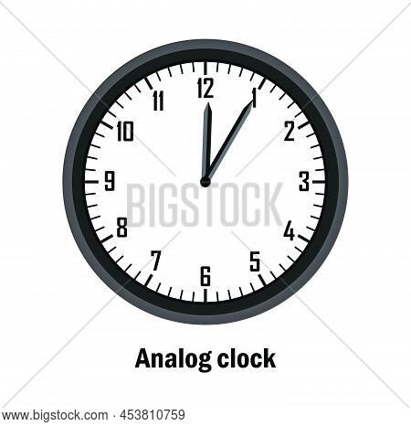 Analog Clock Time. 12.05. With White Background. Vector