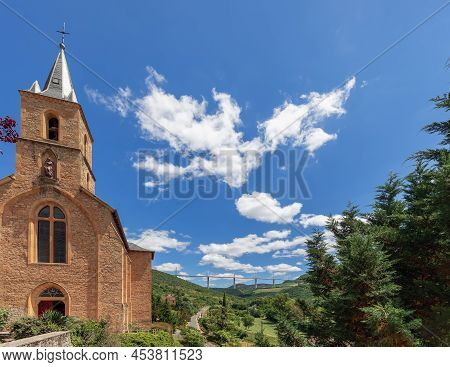 Church Of St. Christopher At Entrance Of Peyre Village (the Most Beautiful Villages Of France) And M