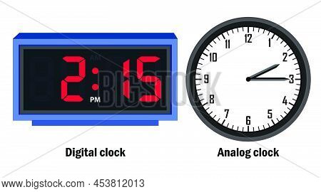 Digital Clock Time. 02.15, P.m Vector On White Background