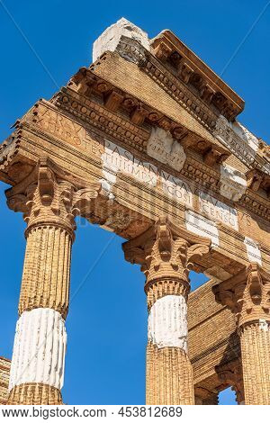 Ancient Ruins Of The Capitolium Roman Temple (tempio Capitolino) In Brescia Downtown, 73 Ac, Unesco 