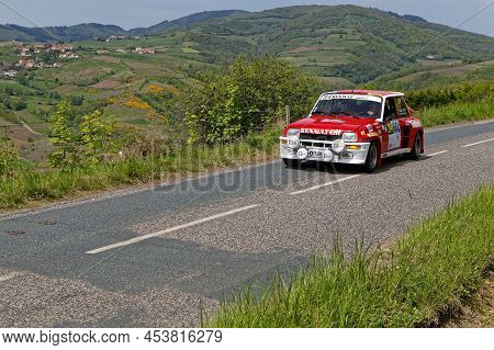 Oingt, France, April 28, 2022 : Rallye Rhone-charbonnieres Historic Vehicles Race Takes Place On The