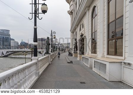 Skopje, North Macedonia - December 2018: View Of Dimitar Valhov Walk.