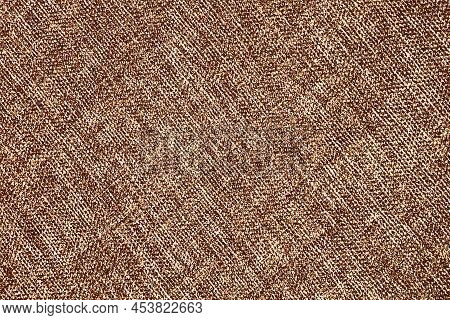 Brwon Fabric Background. Vintage Canvas Texture. Material Backdrop. Fiber Pattern. Checkered Textile