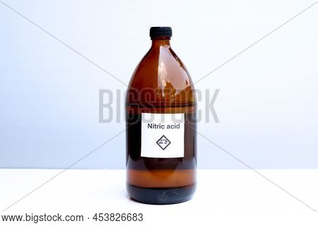 Nitric Acid In Bottle, Chemical In The Laboratory And Industry