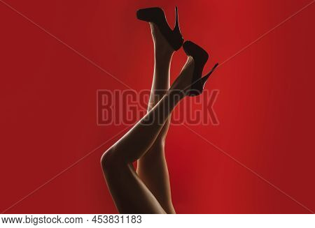 Mistress Sexy Woman. Fashion Feet. Seductive Girl Foot Legs.